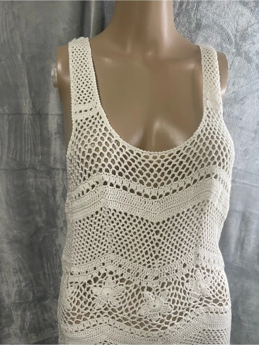 Crochet mini dress fringe swim coverup - Picture 10 of 16